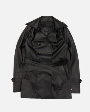Women's Leather Coat with Cinched Strap