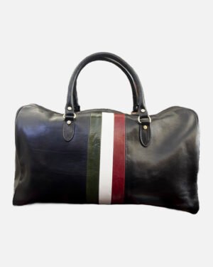 Vintage Italian Leather Travel Duffle Bag with Flag Detail